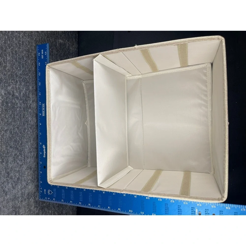 3 Pack Foldable Fabric Storage Bins with 12 Adjustable Dividers Beige Tan